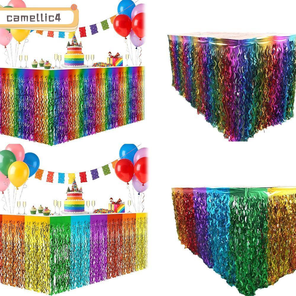 ICAMELLI Váy Bàn, Foil Fringe Rainbow Gradient Foil Fringe Váy Bàn, Thiết kế gợn sóng dùng một lần K