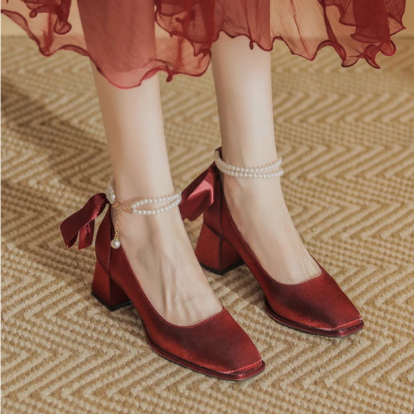 Lolita gi à y lolita gi à y lolita cao gót dày Giày cưới nữ cao gót Giày cô dâu cao gót mùa xuân 202