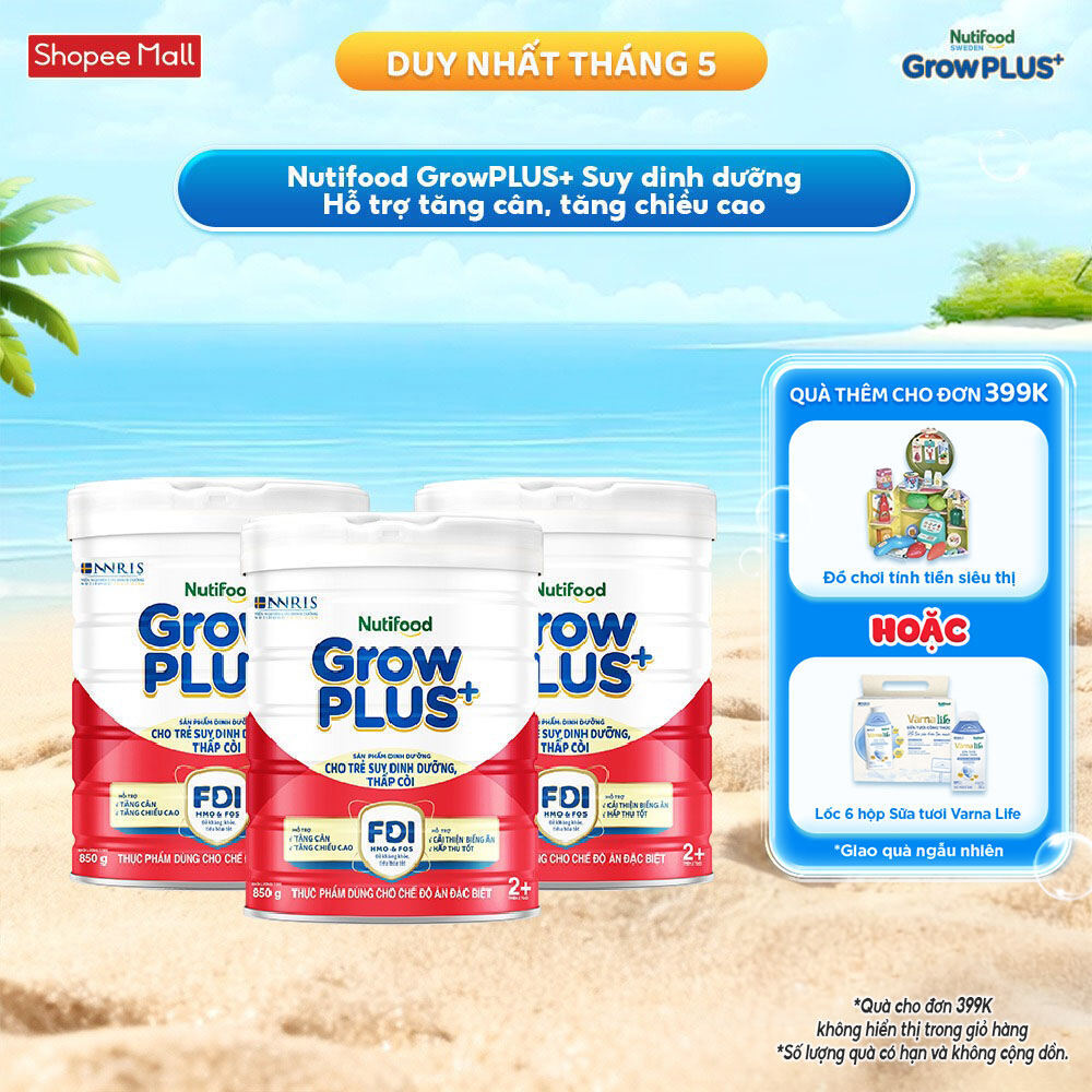 Combo 3 Sữa bột Nutifood GrowPLUS+ Đỏ (Suy Dinh Dưỡng) trên 2 tuổi (3 lon x 850g) - Grow Plus+