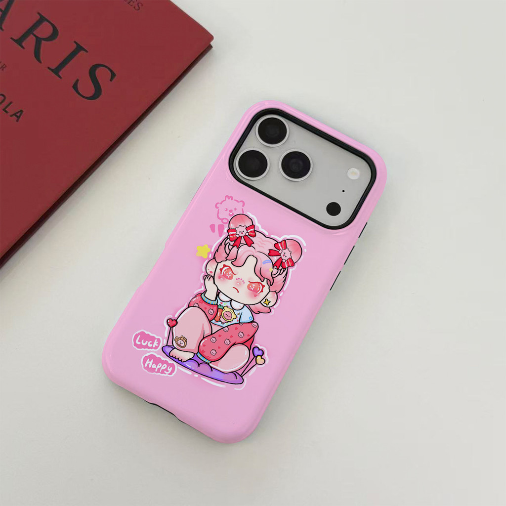 Sweet Pink Character Classic 2 trong 1 nối trên và dưới mờ cho iPhone17 Pro Max iPhone16 Pro Max iPh