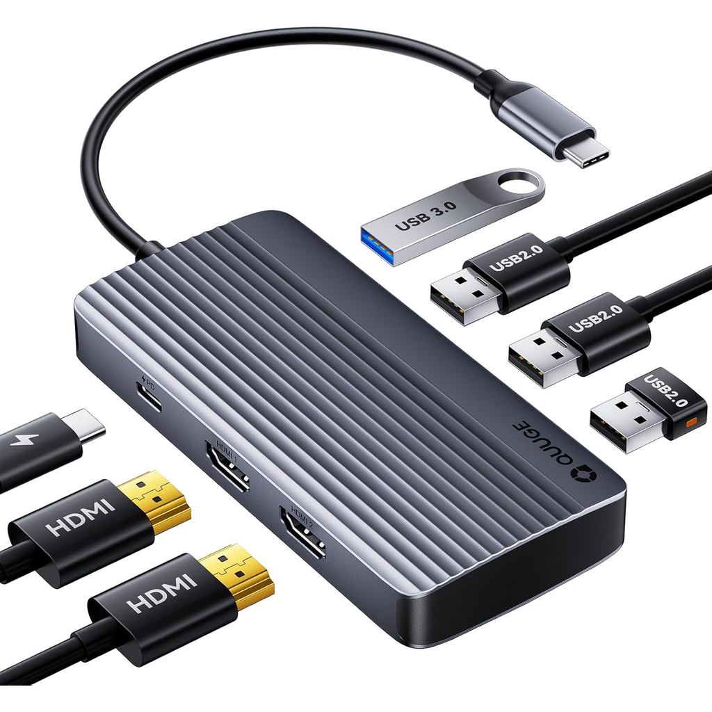 QUUGE Docking Station Màn hình kép 2 HDMI, Hub USB C 7 trong 1 với HDMI kép 4K, Sạc PD, USB 3.0 5Gbp