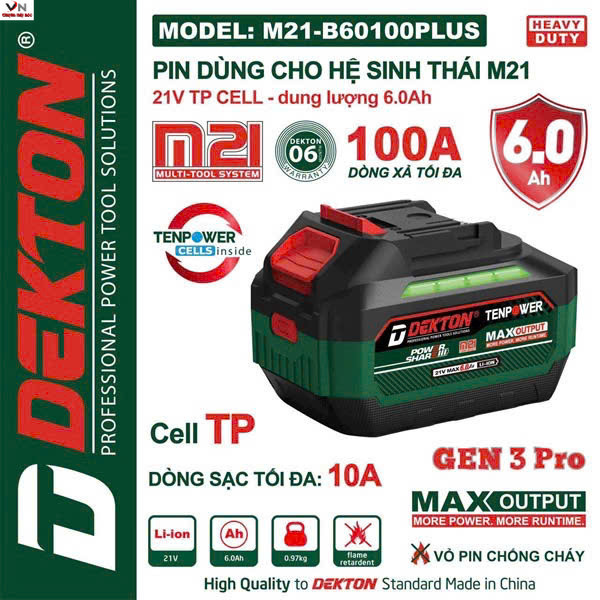 Pin DEKTON M21-B4085Plus và M21-B60100plus  xanh VN máy móc