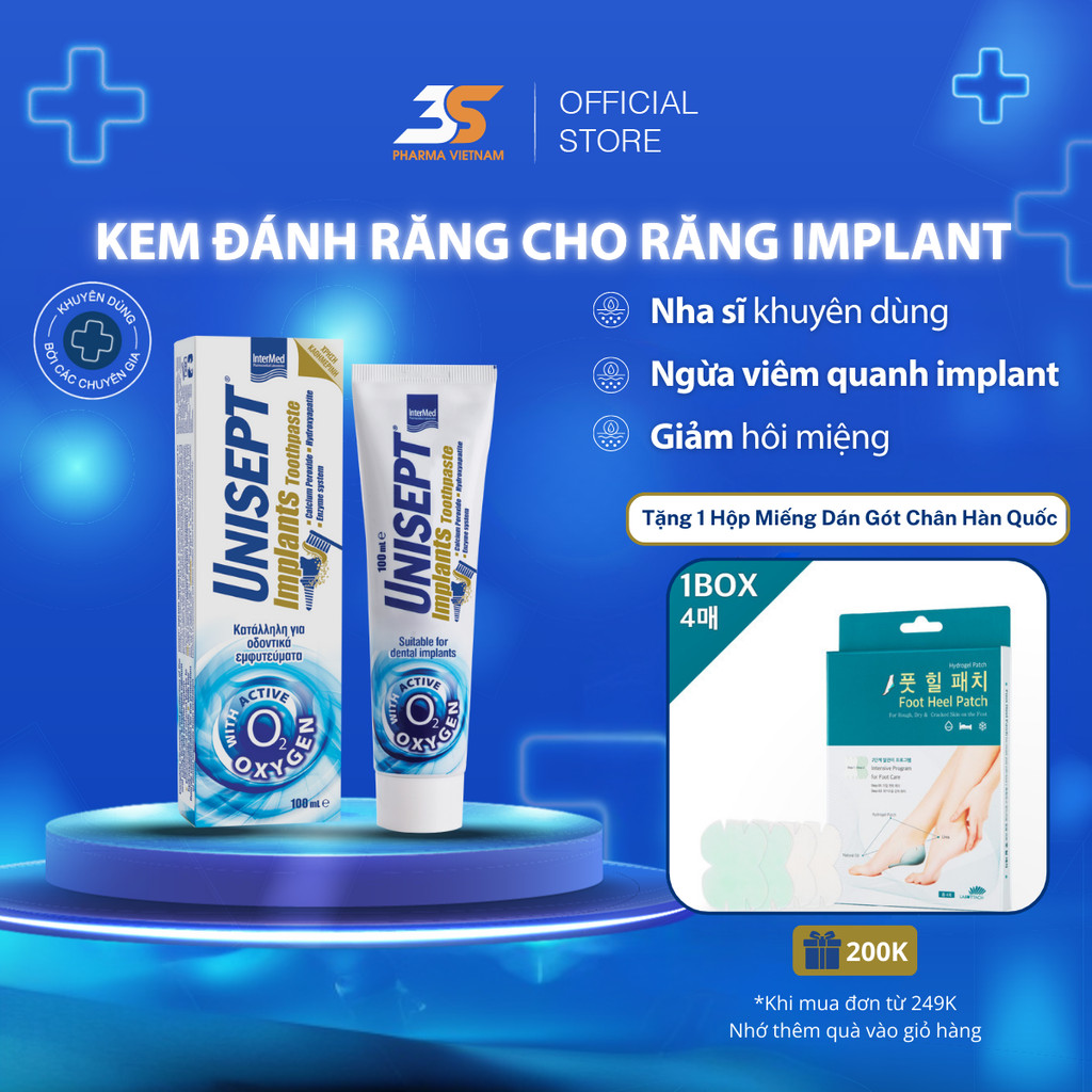 Kem Đánh Răng Unisept Implant Ngừa Viêm Lợi, Hôi Miệng, Viêm Quanh Implant, Chân Răng Sứ, Tuýp 100ml