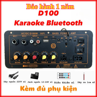 ✔Mạch loa D100 hát Karaoke Bluetooth 5.0 - 300W, có cổng cắm mạch mic không dây, 12V/24V/220V (Tặng kèm đủ phụ kiện)