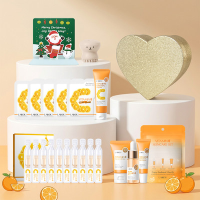 LAIKOU Vitamin C Glow Kit: [6 trong 1] Bộ chăm sóc da làm sáng da kèm kem CC, Serum Ampoule, Mặt nạ đất sét, Bàn chải bạch tuộc & Hộp quà tặng