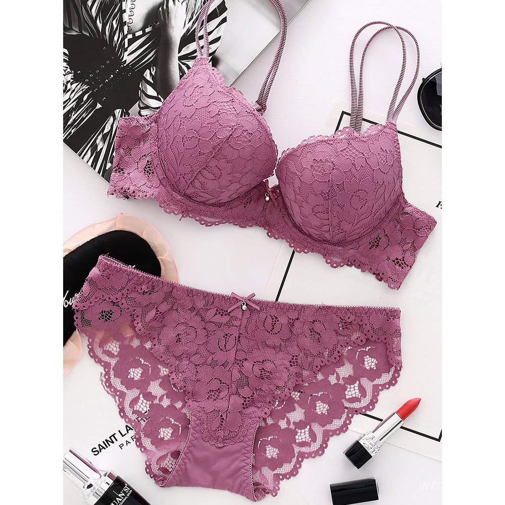 Phổ Biến Không Dây Gợi Cảm Ren Push-up Bộ Push-up Mỏng Cốc Áo Ngực Nhỏ Push-up Nữ Liền Mạch Quần Lót