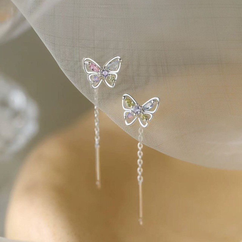 Bạc 925 Nhiều Màu Sắc Bướm Ren Bông Tai Ngọt Ngào Cho Nữ Bán Cao Cấp Tai Bướm Trang Sức Quà Tặng Bán Buôn