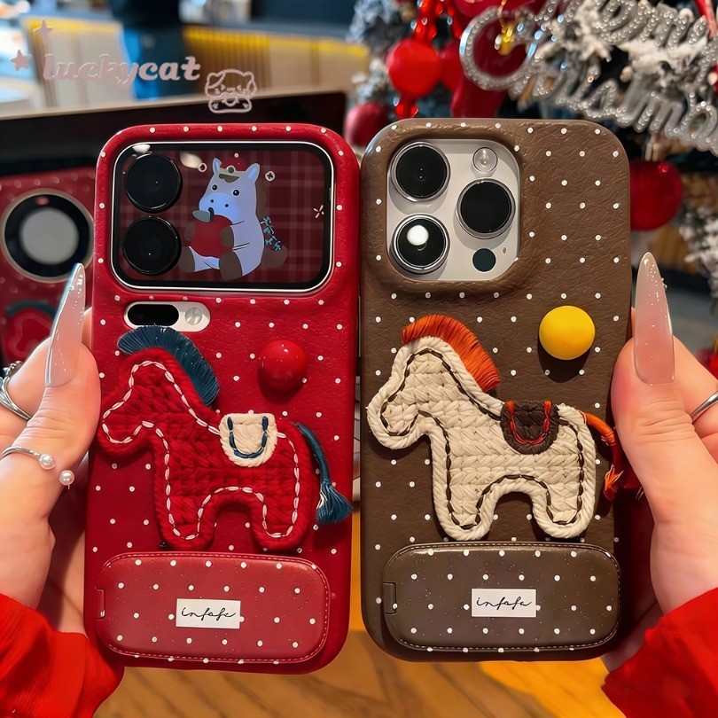 3D DIY Nhiều Màu Sắc Tròn Thêu Ngựa Ốp Lưng Điện Thoại + Gương Đứng Cho iPhone 17 16 15 14 13 12 11 