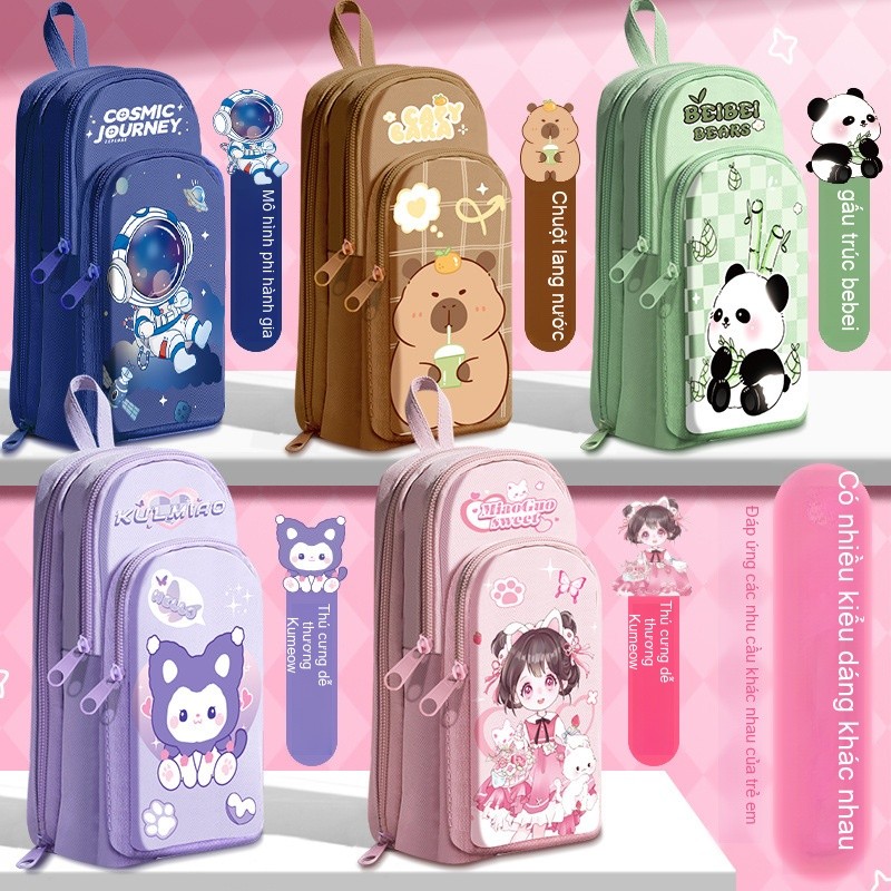 Stationery Pencil Case Multifunction Cute Travel Metal Zipper Panda Pattern Durable