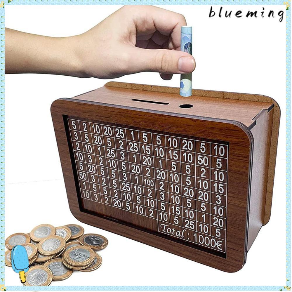 BLUEMING Piggy Bank, với mục tiêu tiết kiệm tiền Hộp đựng tiền bằng gỗ, Hộp tiết kiệm tiền thủ công 