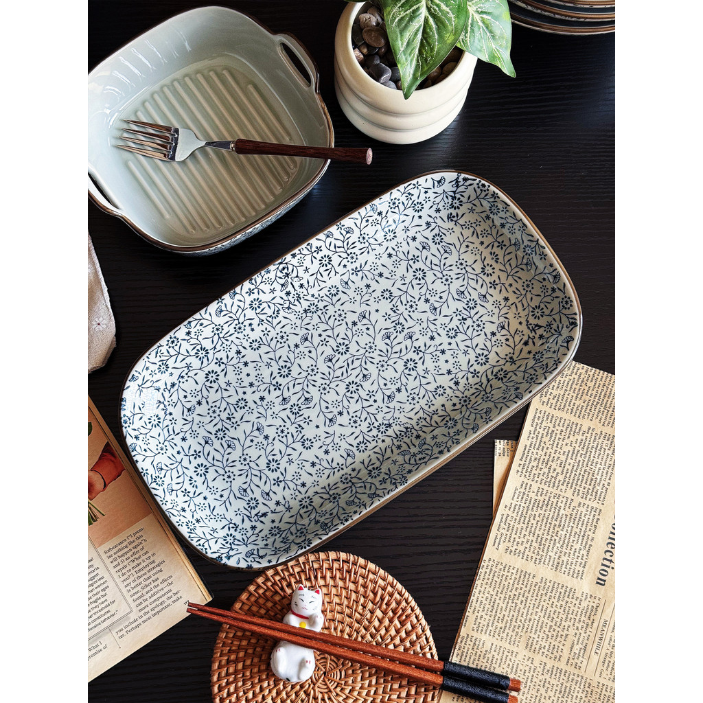 Đĩa Ăn Retro Đĩa Cá Hộ Gia Đình Hấp Cá Đĩa Đặc Biệt Cho Cá Hấp Hình Bầu Dục Đĩa Ăn Nhật Bản Đĩa Hình
