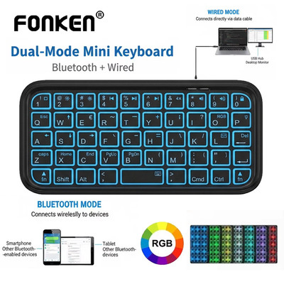 Bàn phím Mini có đèn nền Fonken RGB Bluetooth chế độ kép + Túi Type-C có thể sạc lại có dây cho máy tính bảng điện thoại