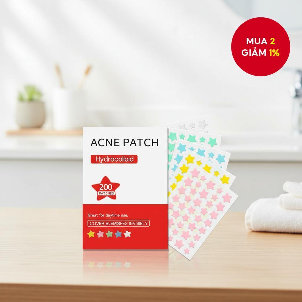 200 miếng dán mụn hình ngôi sao dễ thương, miếng dán mụn hydrocolloid, miếng dán mụn cho mặt