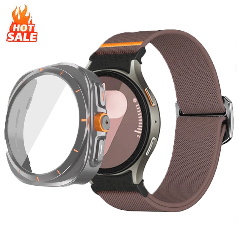 Dây đeo Nylon + Vỏ PC cho Samsung Galaxy Watch 7 6 40mm 44mm Thay đổi thành Kính bảo vệ màn hình siê