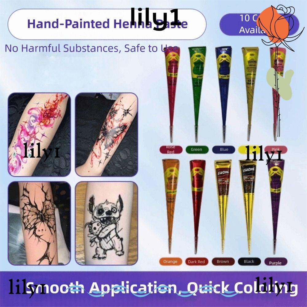 LILY Henna Tattoo Cream, Dễ dàng sử dụng Tạm thời Henna Paste Cone, Henna Cream Đen Nâu Bán vĩnh viễ