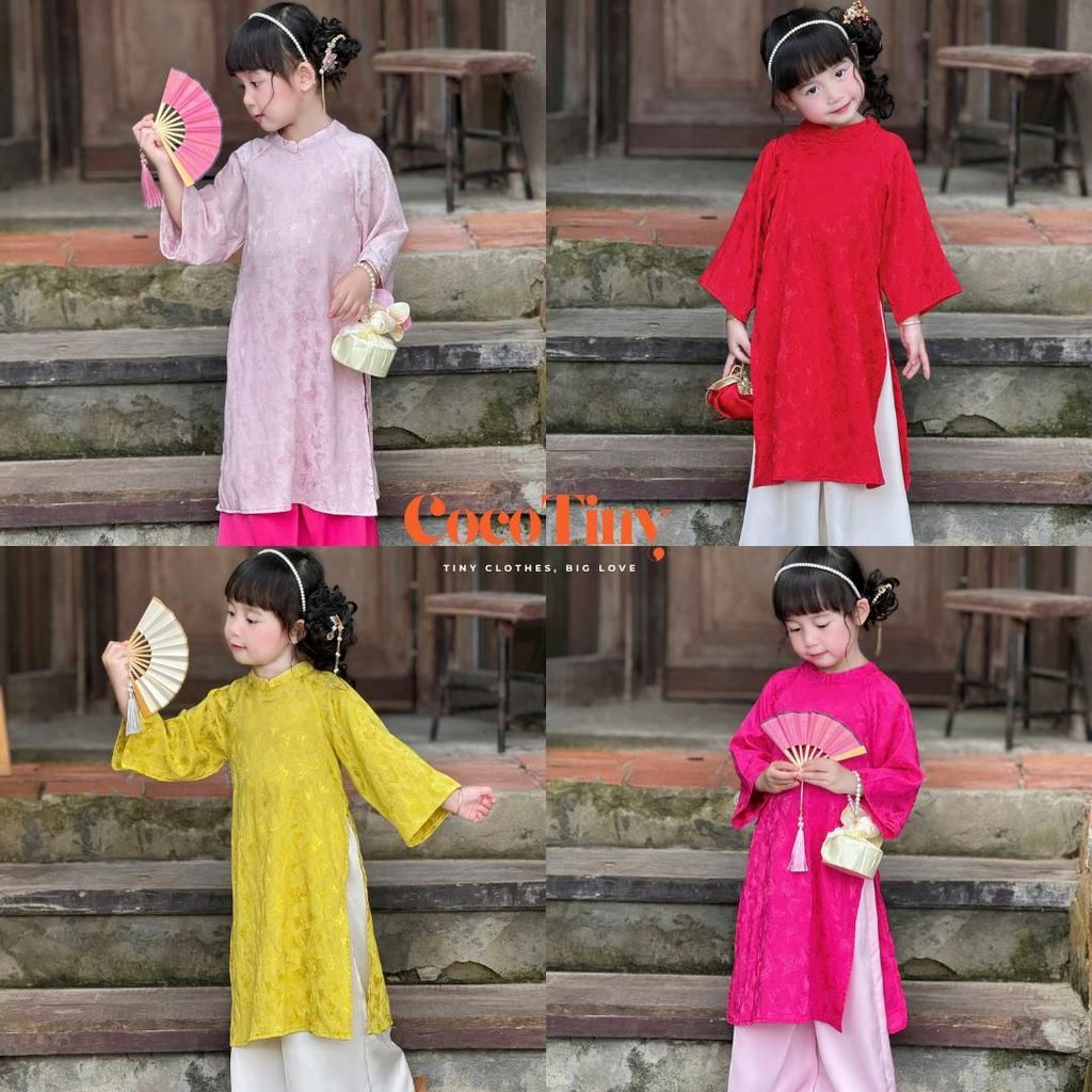 [JUNE withlove] AD13 - Áo dài gấm hồ điệp cao cấp cho bé gái | Quần lụa ngọc trai mềm mịn – diện Tết