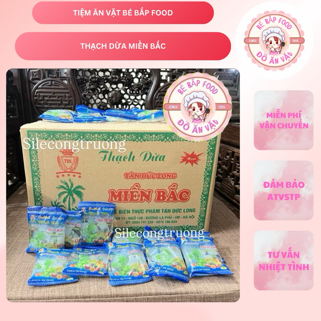 1 Thùng Thạch dừa Miền bắc 12 bịch x 20 gói, thạch dừa miền bắc tuổi thơ siêu ngon