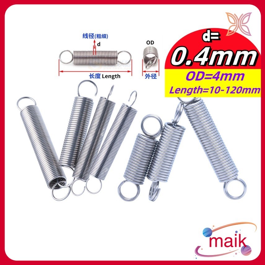 lò xo kéo inox 304 d = 0,4mm, OD4mm, L = 15 ~ 120mm lò xo căng thẳng có móc, áp dụng cho cửa nhà để 