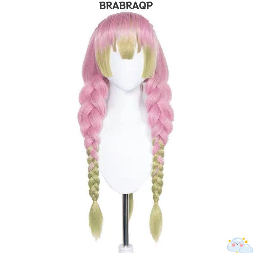 BRBRAA Demon Slayer Cosplay Tóc Giả, Long Demon Slayer Kimetsu no Yaiba, Nhiệt Hồng Xanh Tổng Hợp Mi