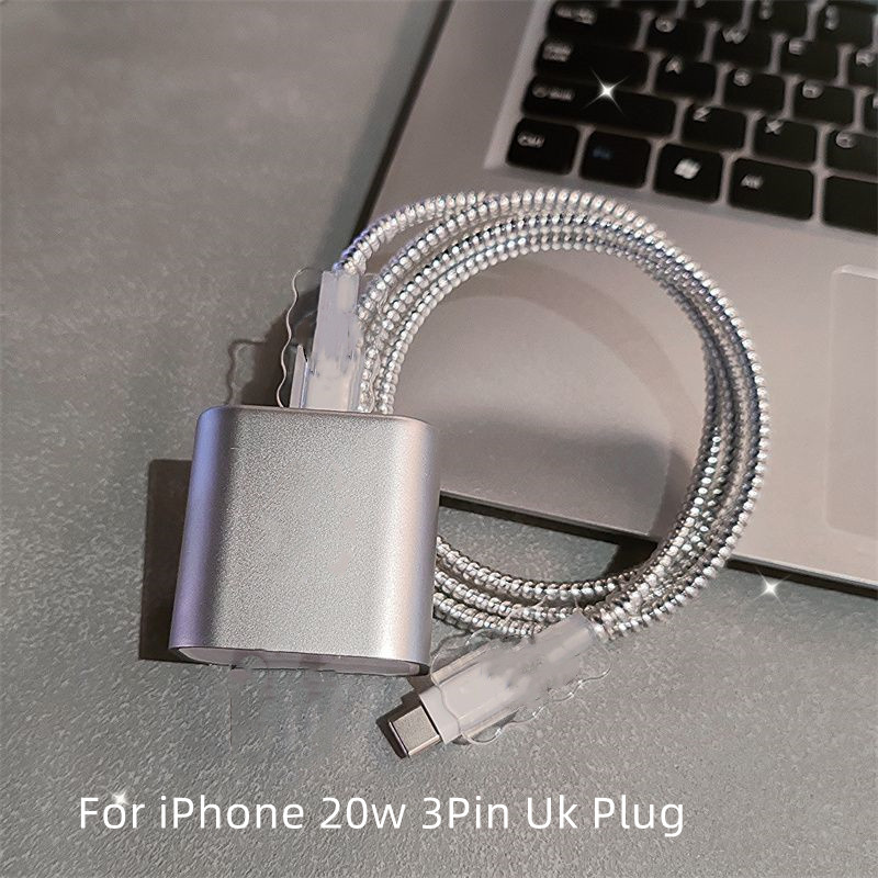 Siliver Color Charger Protector Vỏ sạc 20W Chống đứt Cáp mềm Loại C Winder Tương thích với iPhone 15