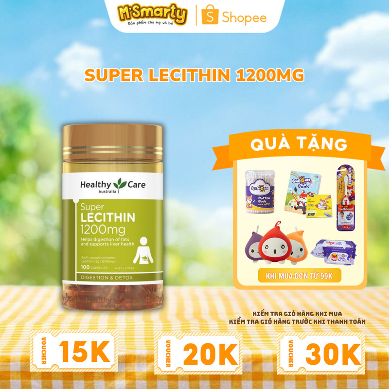 (Nhập khẩu chính hãng) Mầm đậu nành Healthy Care Super Lecithin 1200mg của Úc 100 viên