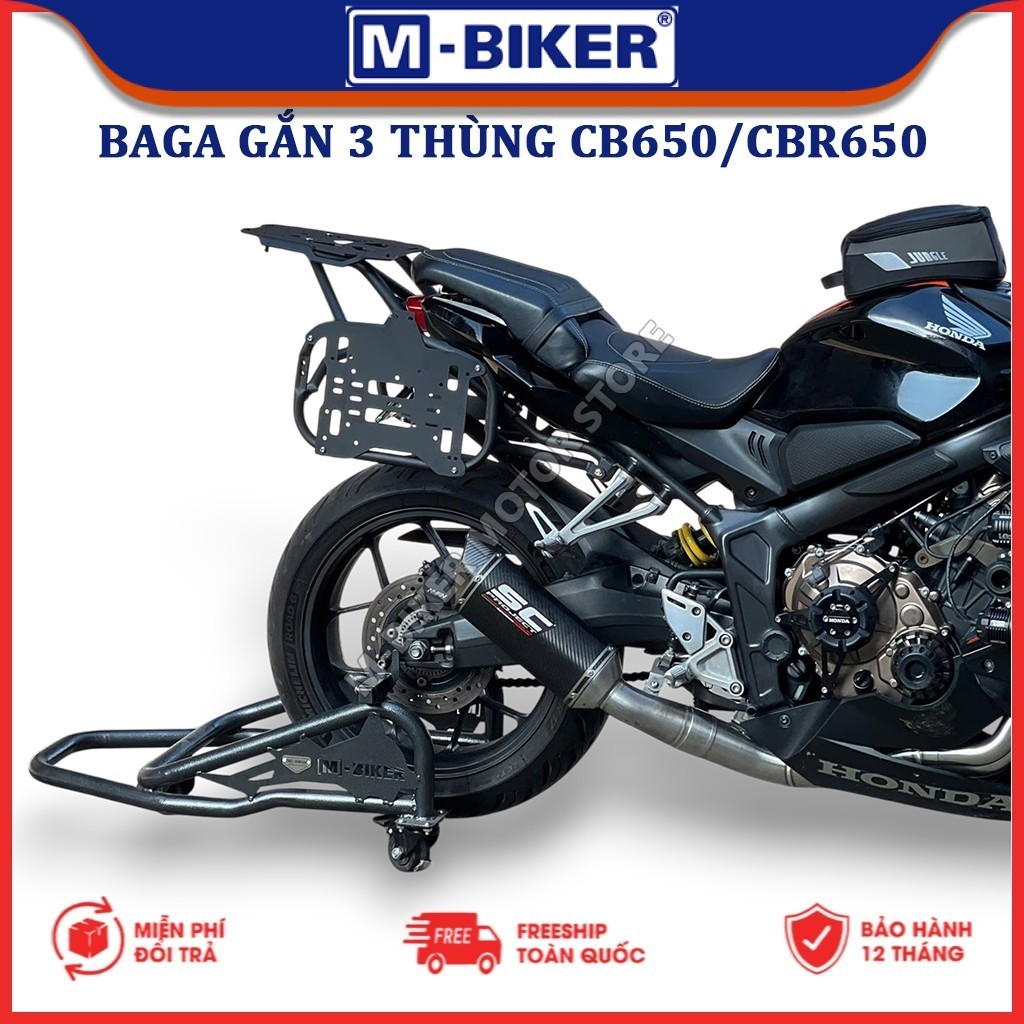 Baga CB650, Bộ baga gắn 3 thùng dành cho Honda CB650R từ đời 2019 đến 2024 chính hãng MBIKER