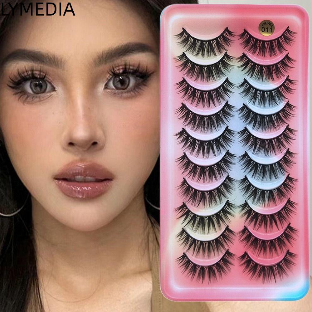 LYMEDIA 10 Đôi Lông mi chồn giả, Lông mi giả màu đen chồn, Khối lượng dày nóng tự nhiên Lông mi giả 