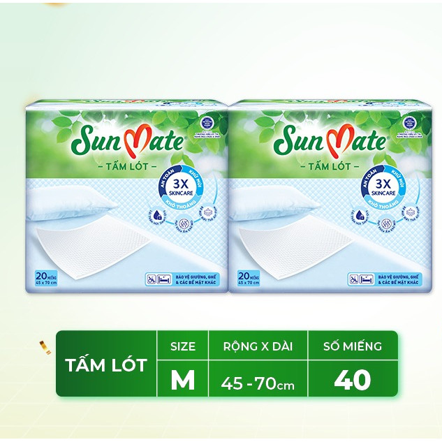[HỎA TỐC] Combo 2 Tấm đệm lót SunMate M20 -20 miếng (45 x 70cm)