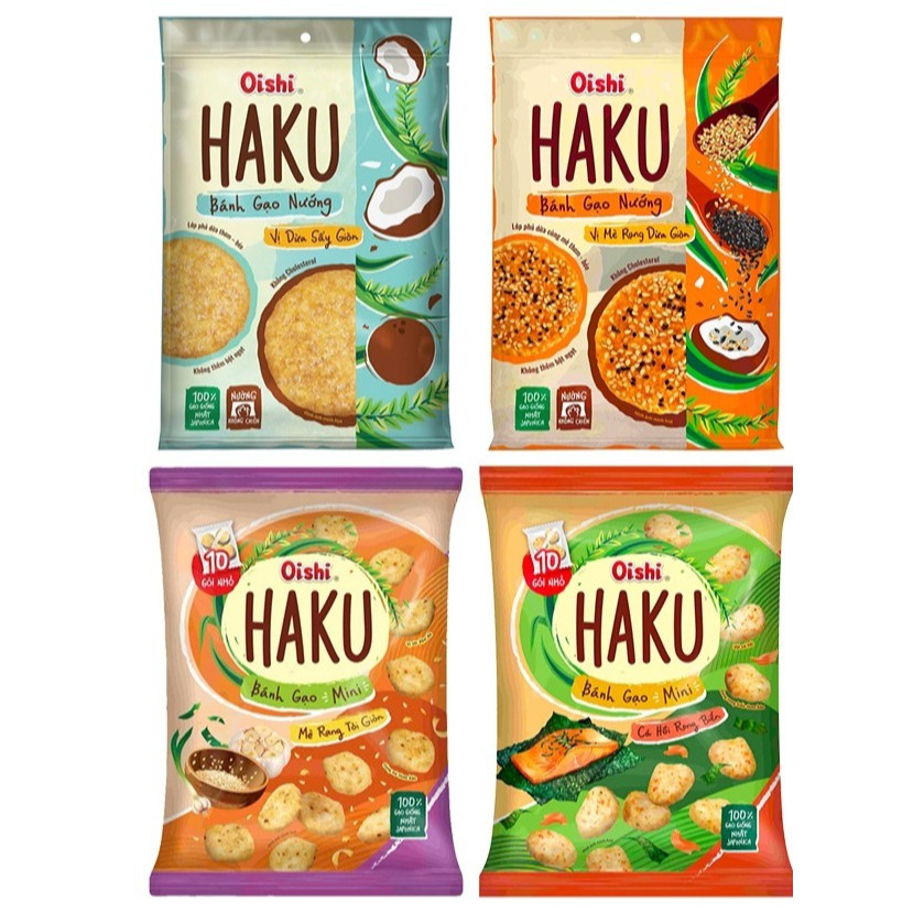 Snack Bánh Gạo Nướng Haku Oishi Đủ Vị Dạng Túi Tiện Lợi
