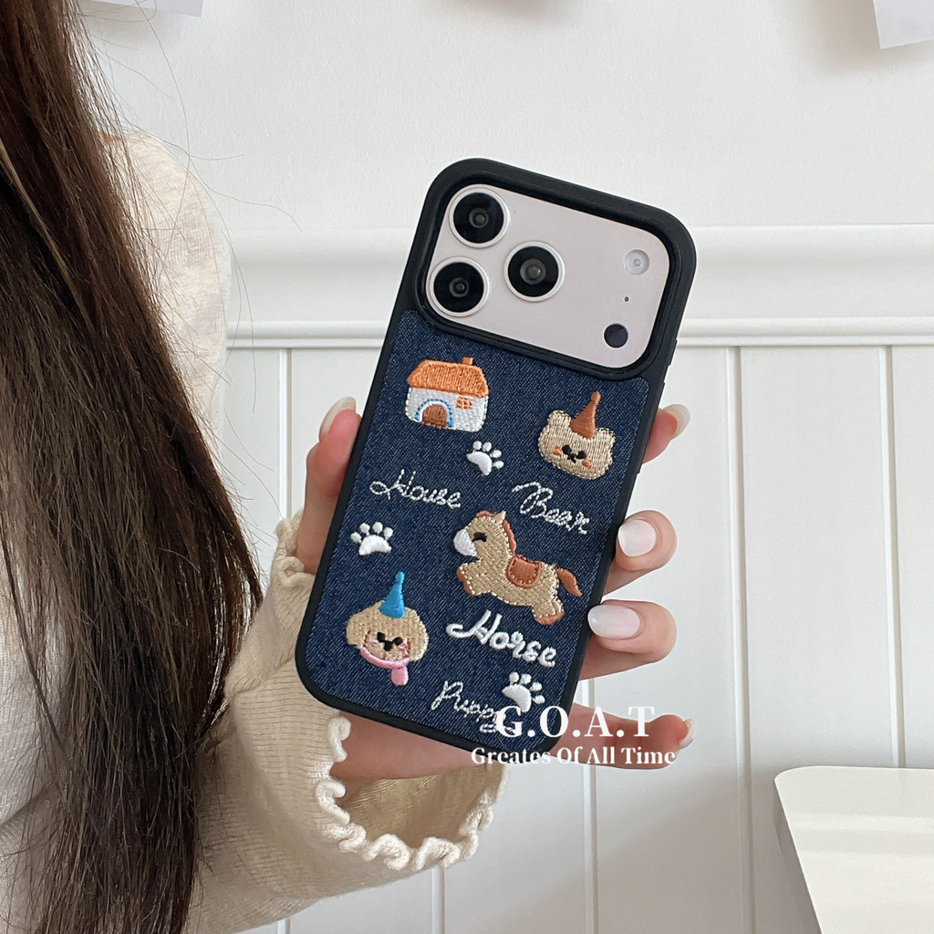 G.O.A.T Thêu denim Hoạt Hình Chó pony Vỏ Tương Thích Cho iPhone 17 Pro max iPhone 17 16 15 14 Pro iP