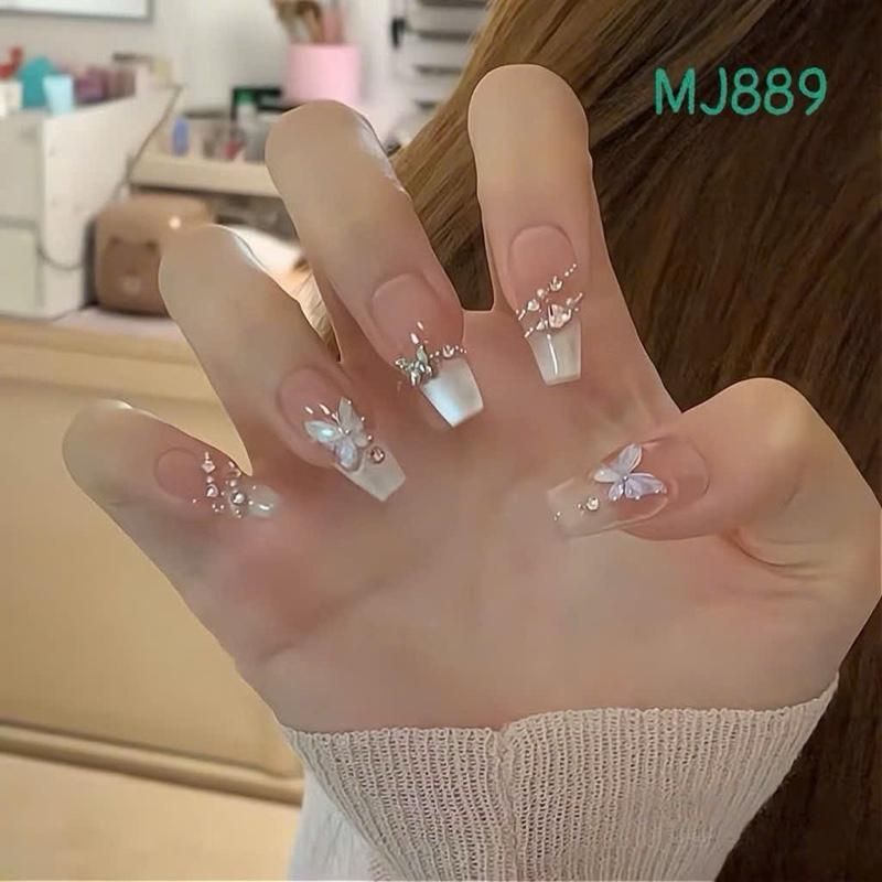 Móng tay giả móng sơn gel mắt mèo charm bướm thủy tinh nail giả slays nail giả nàng thơ MJ889