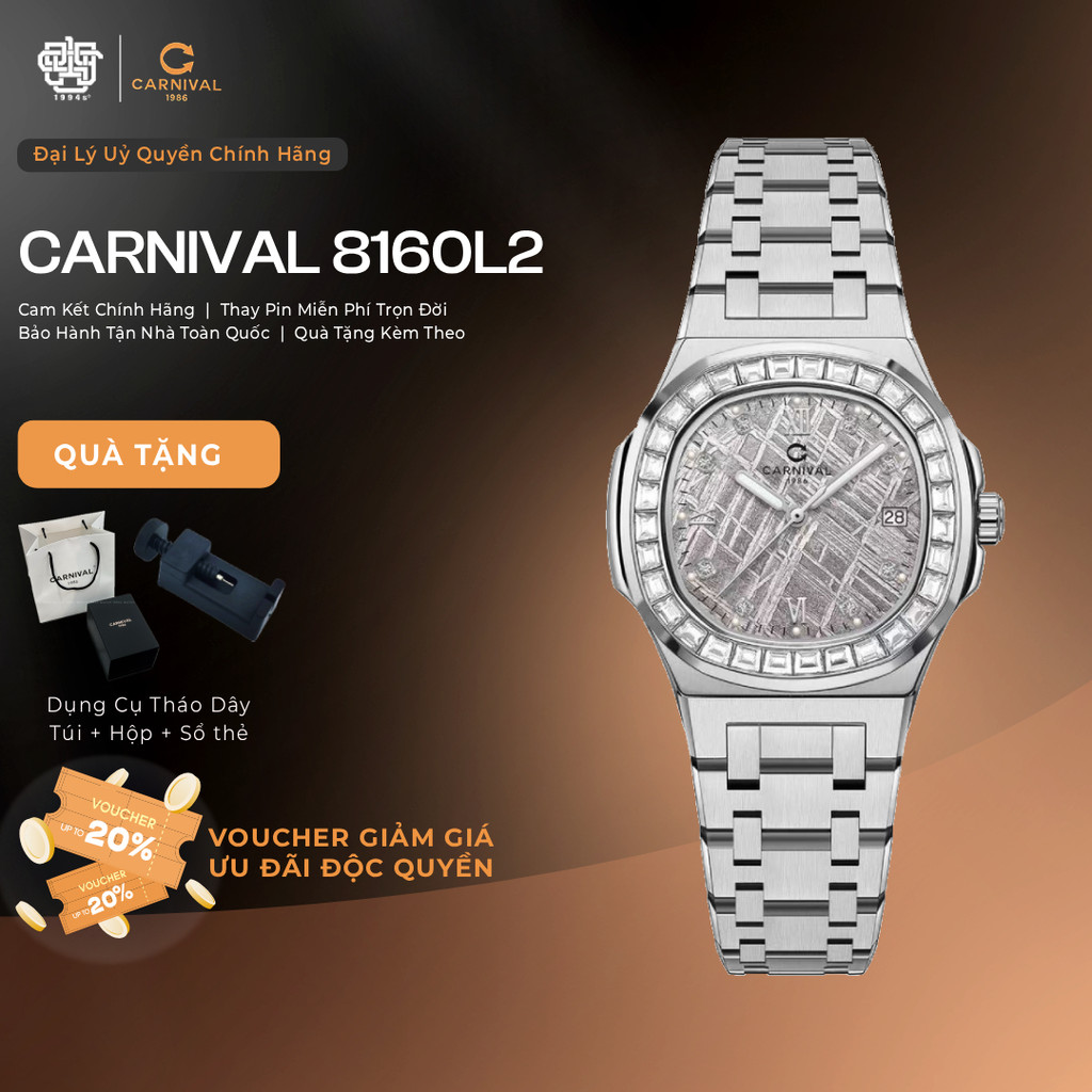 Đồng Hồ Nữ Carnival 8160L2-VT-TT Viền Đá, Kính Sapphire Hàng Chính Hãng 1994s WATCH