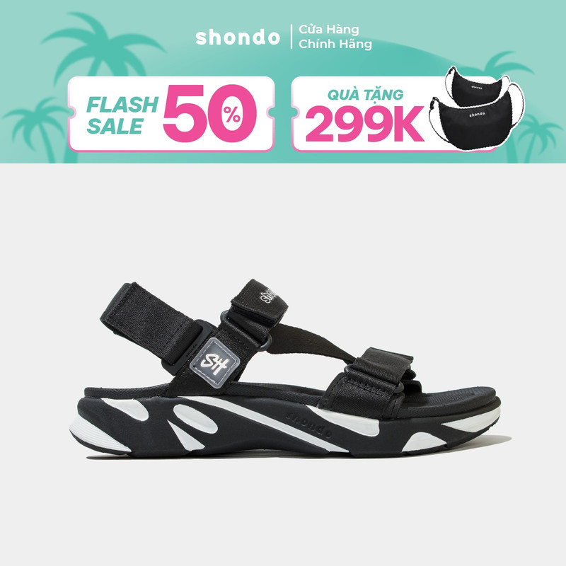 Giày Sandal Nam Nữ Shondo Êm Chân, Bền F8 Đen Trắng Ver.2 F8M1012
