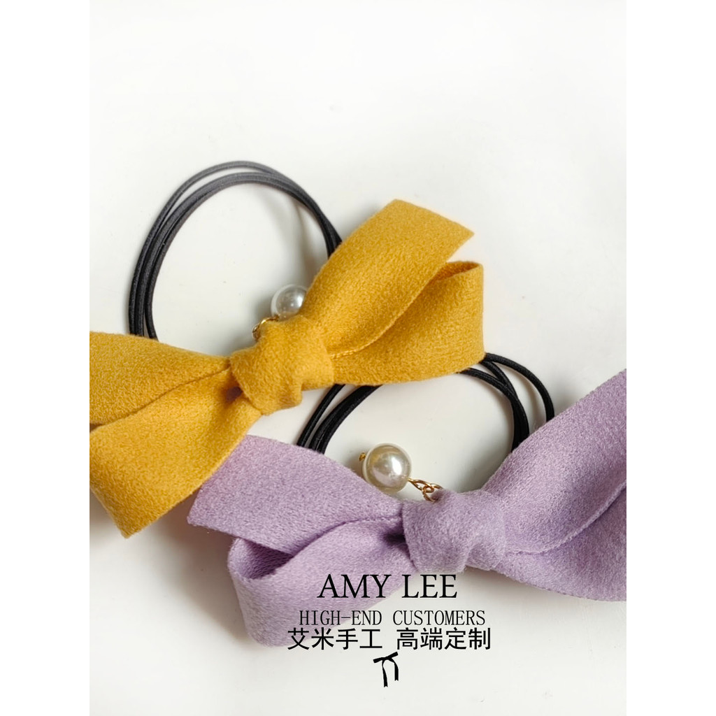 Amy Handmade Nguyên Bản Len Nơ Phụ Kiện Tóc Vòng Tóc Dây Đầu Dây Thu Đông Màu Trơn Đơn Giản Phụ Kiện