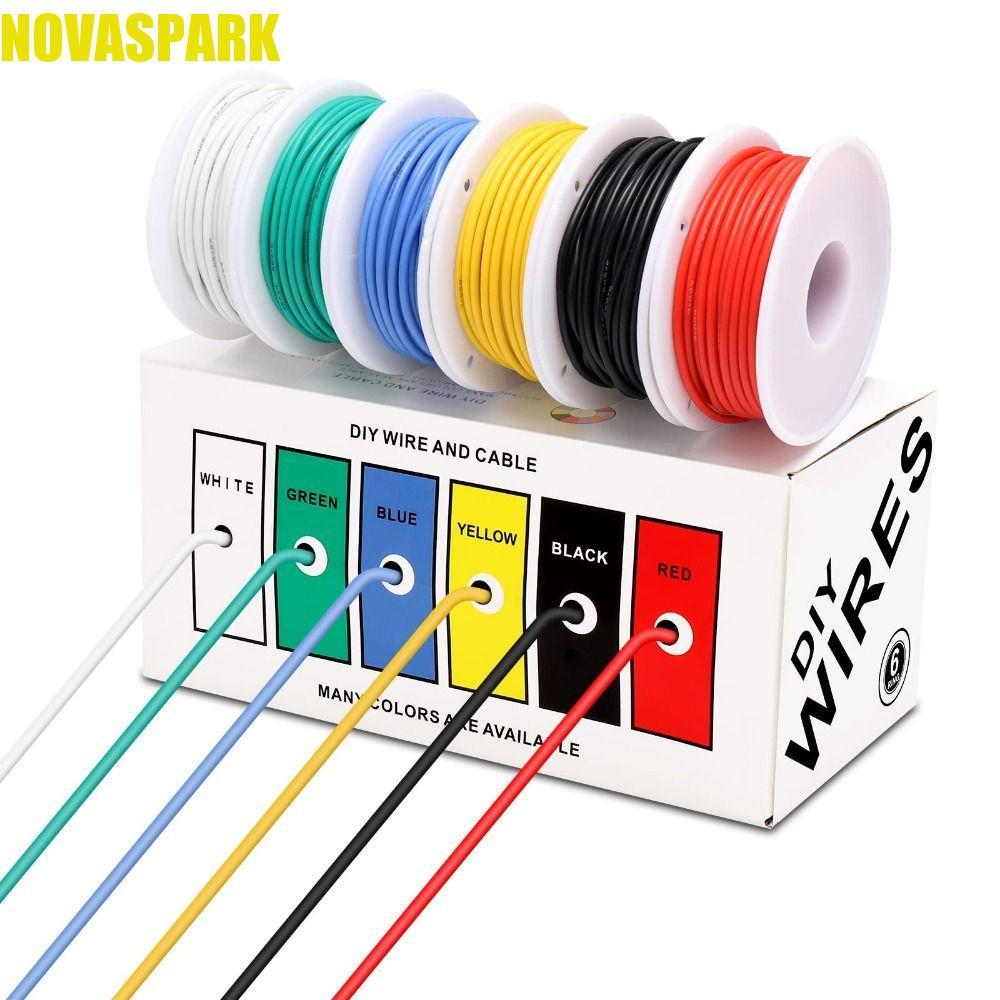 Dây điện NOVASPARK AWG, 6 màu được sử dụng rộng rãi Dây điện bằng silicon, Cáp rắn đa năng Điện DIY 