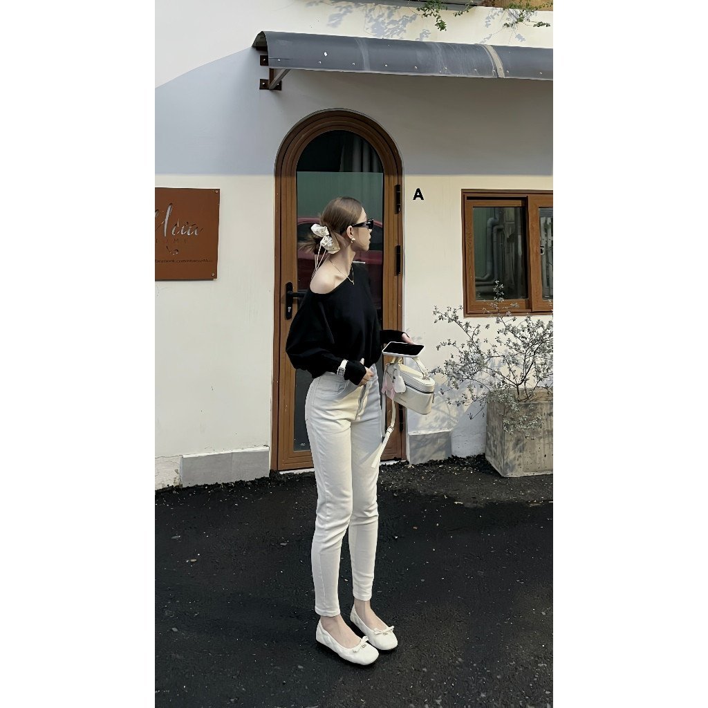 HTIQUE - Mở bán: Quần jean nữ dáng ôm, quần jean trắng chất lượng cao