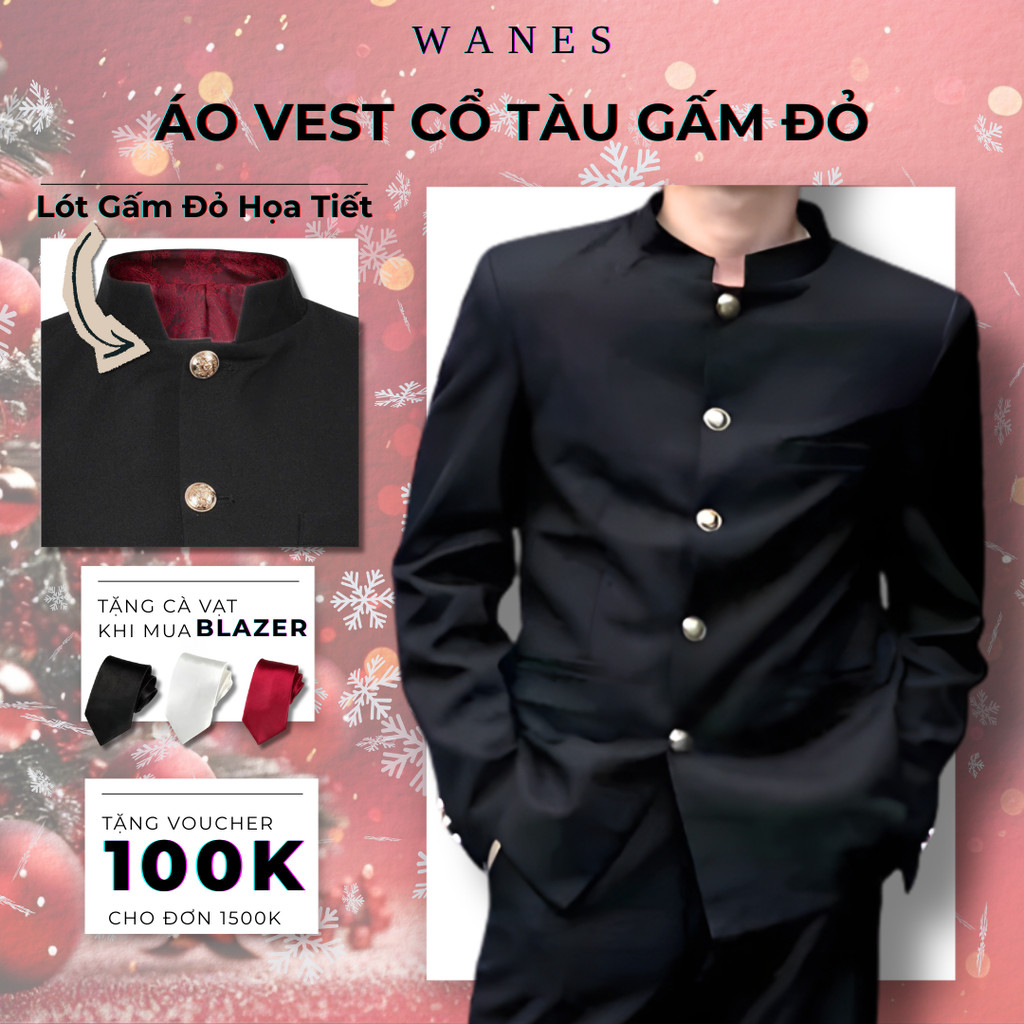 Áo Vest Cổ Tàu Phối Lót Gấm Đỏ Cao Cấp | Wanes Gakuran Jacket