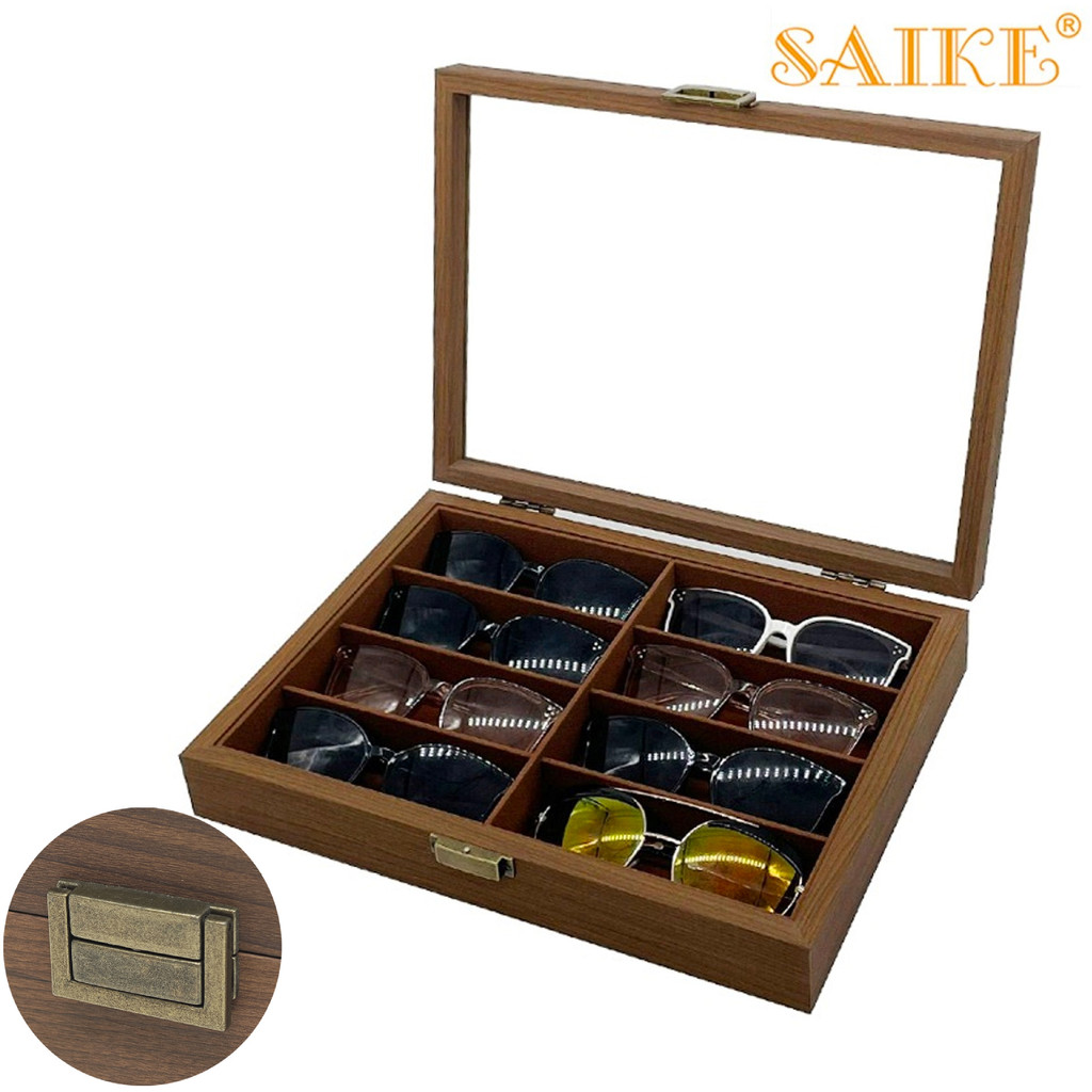 [Phiên bản cổ điển] Hộp trưng bày Bộ sưu tập lưu trữ 8 bit bằng gỗ óc chó màu đen Hộp lưu trữ kính r