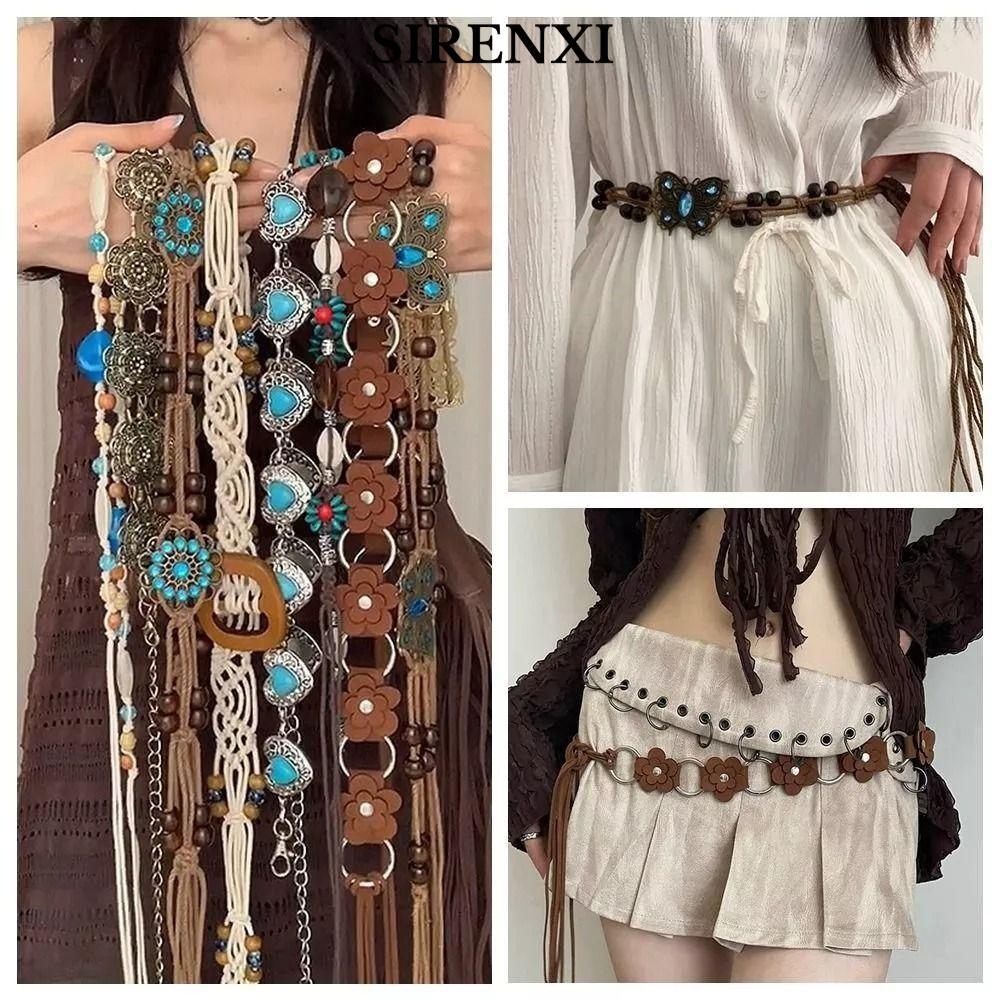 Dây thắt lưng SIRENXI, Dây hợp kim Bohemian Thắt lưng, Tua bướm hợp thời trang Y2K Vintage Hoa Bohem