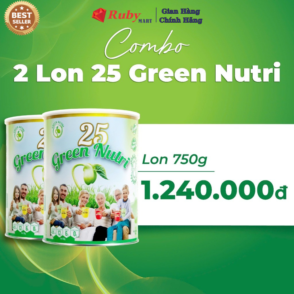 [Chính Hãng] Combo 2 Lon Sữa Hạt Ngũ Cốc 25 Green Nutri 25 loại hạt đậu - Dạng Lon 750gr