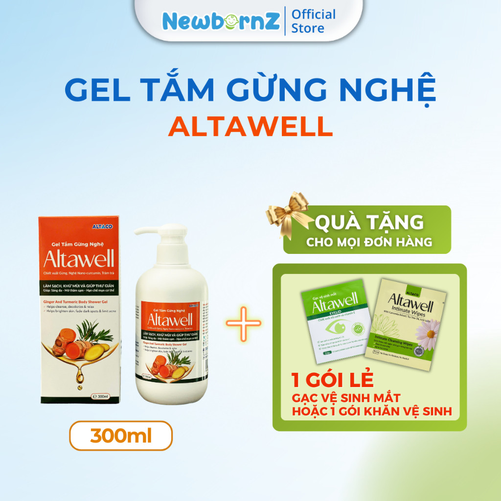 Gel Tắm Gừng Nghệ Altawell - Hỗ trợ Ngừa Thâm Mụn, Hạn Chế Mụn Cơ Thể, Dưỡng Sáng Hồng Da