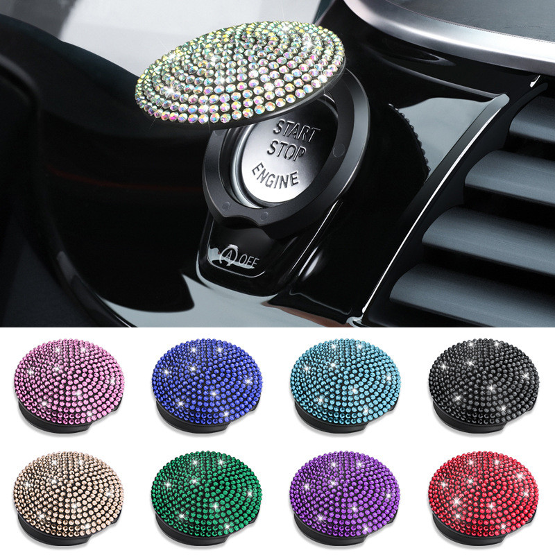 One-Click Start Decorative Sticker Button Protective Cover Fashion Women's Diamond-Embedded Switch I