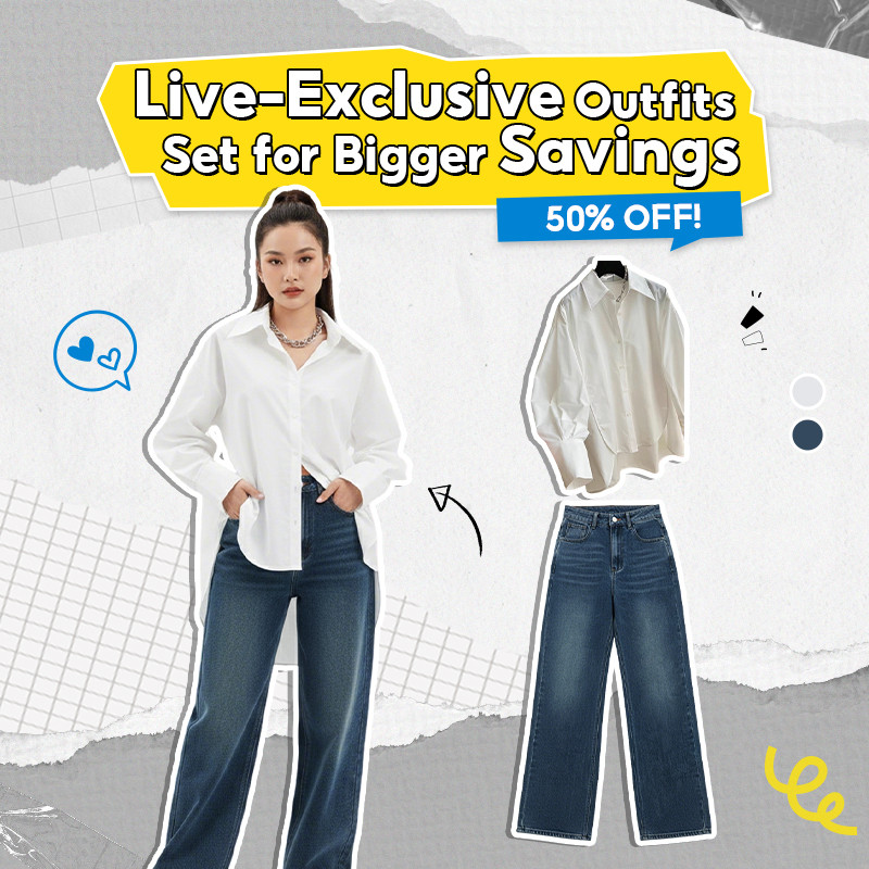 Lovito Live Exclusive Set - Áo Cánh Thanh Lịch + Quần jean sờn Lovito eo cao ống loe LNE24084 & L30A