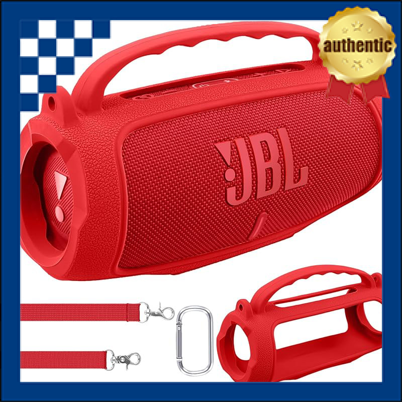 (Case only) Portable Silicone Case for JBL Charge 5 Bluetooth Speaker with Shoulder Strap, Red - co2