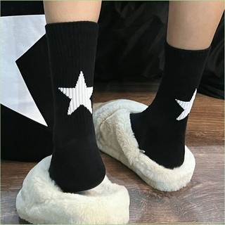 Vớ Thể Thao Thoáng Khí In Họa Tiết Ngôi Sao Năm Cánh Màu Trắng Đen Đơn Giản Phong Cách Đường Phố Cho Nam Và Nữ