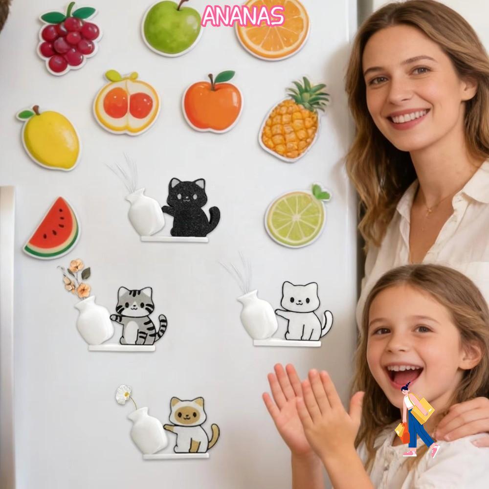ANANAS Cat Whiskers Collection Đồ trang trí, Hộp tưởng niệm lưu trữ tóc mèo từ tính Acrylic, Nhãn dá
