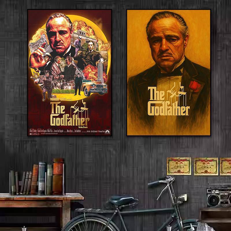 Mỹ Retro Bố Già Mafia Phim Không Khung Vải Chống Thấm Nước Tranh Core, Vintage Treo Tường Nghệ Thuật