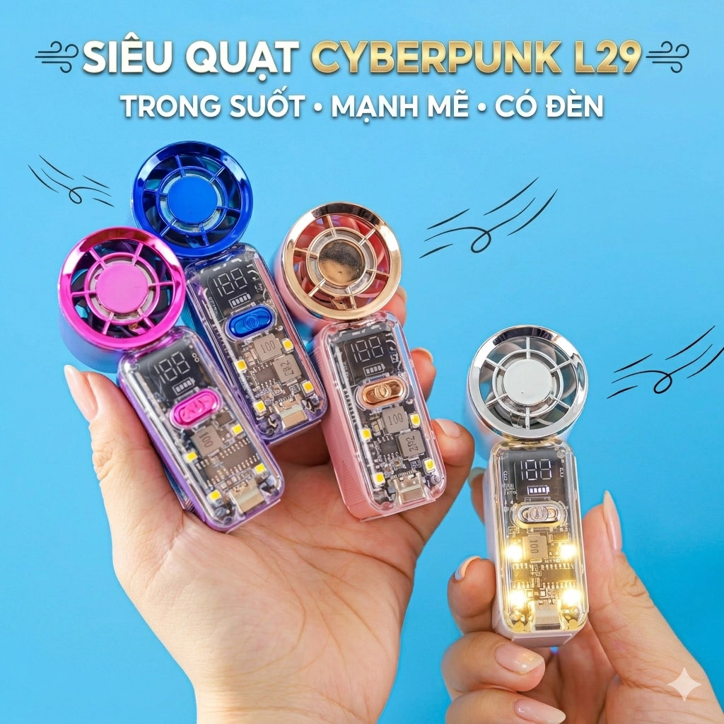 Quạt Cầm Tay Mini L29 Siêu Mạnh - High Speed Fan Có Đèn LED Mẫu Mới 2026