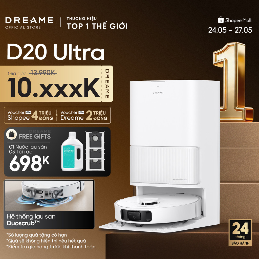 Dreame D20 Ultra Robot hút bụi thông minh | Lực hút 13.000Pa | Trạm sạc đa năng rảnh tay đến 100 ngà