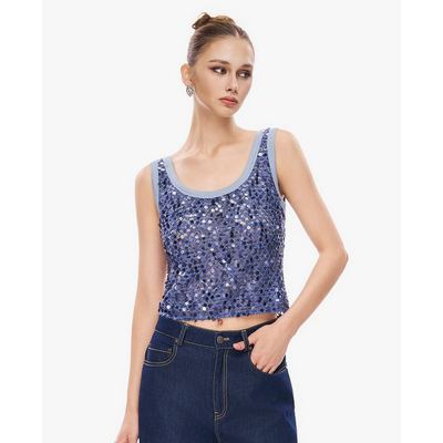 GIGI - Áo sát nách nữ cổ tròn phom croptop đính sequin_G1208T252313-24